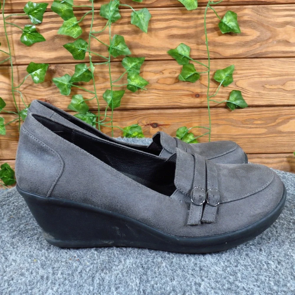 Skechers Rumblers-Frilly Womens Wedge Loafer Size 8 Work Office Charcoal Grey